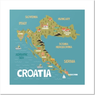 Croatia illustrated map Posters and Art